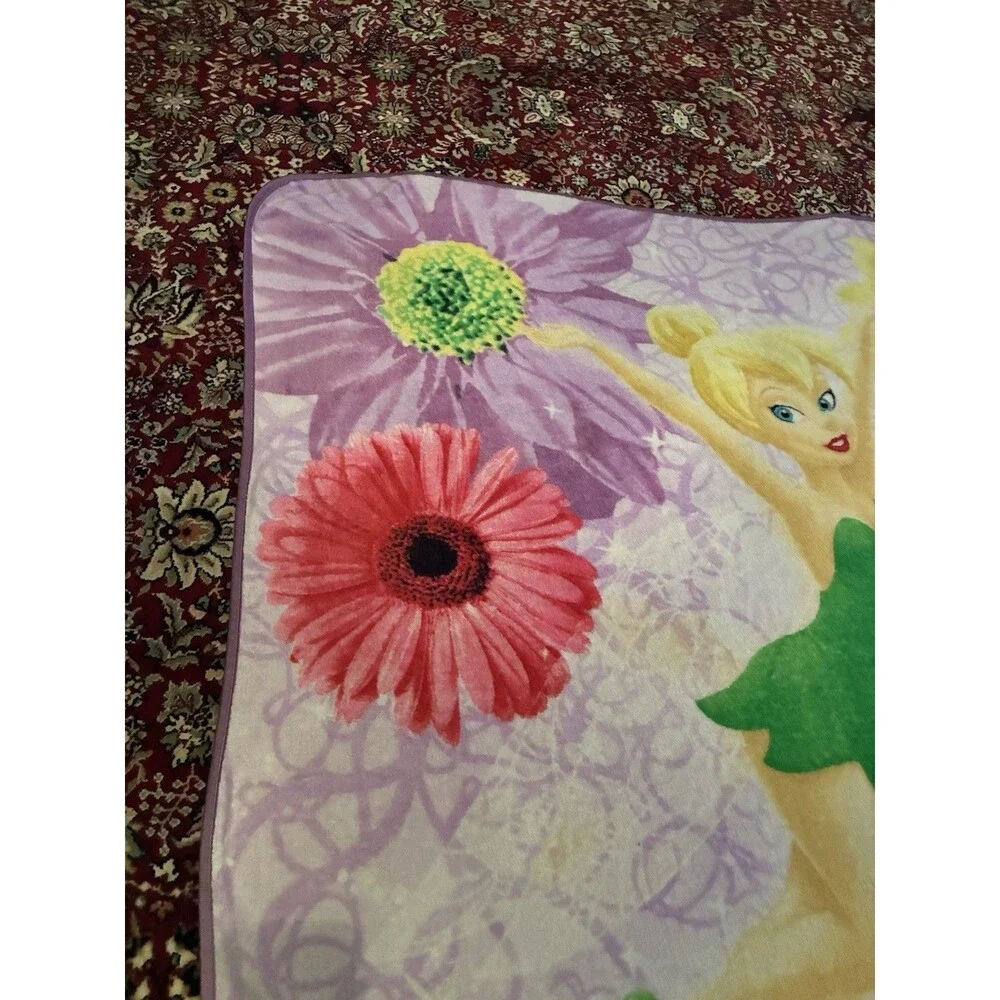 Disney Fairies Tinkerbell Floral Throw Blanket 58” By 50” Vintage